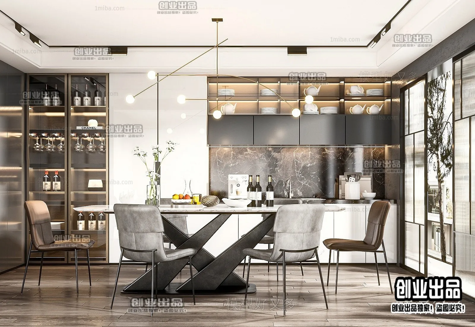 Dining Room – Modern Style Interior 3D Scenes – 032