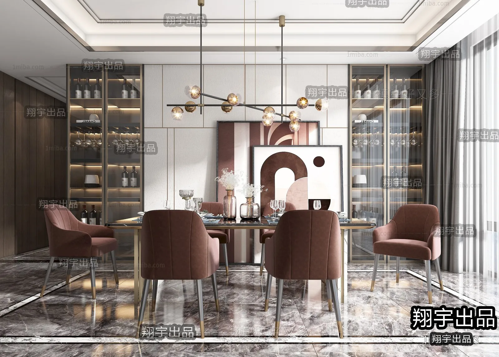 Dining Room – Modern Style Interior 3D Scenes – 035