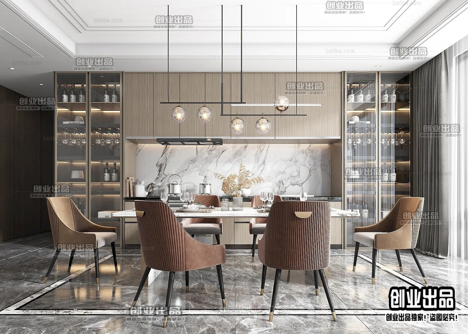 Dining Room – Modern Style Interior 3D Scenes – 036