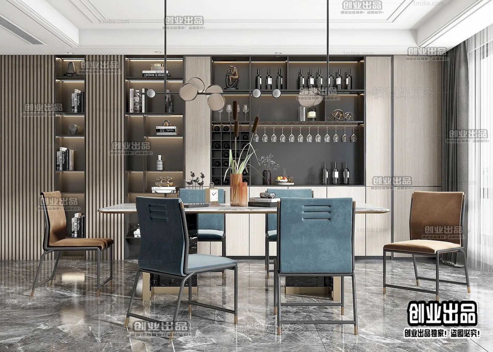 Dining Room – Modern Style Interior 3D Scenes – 037