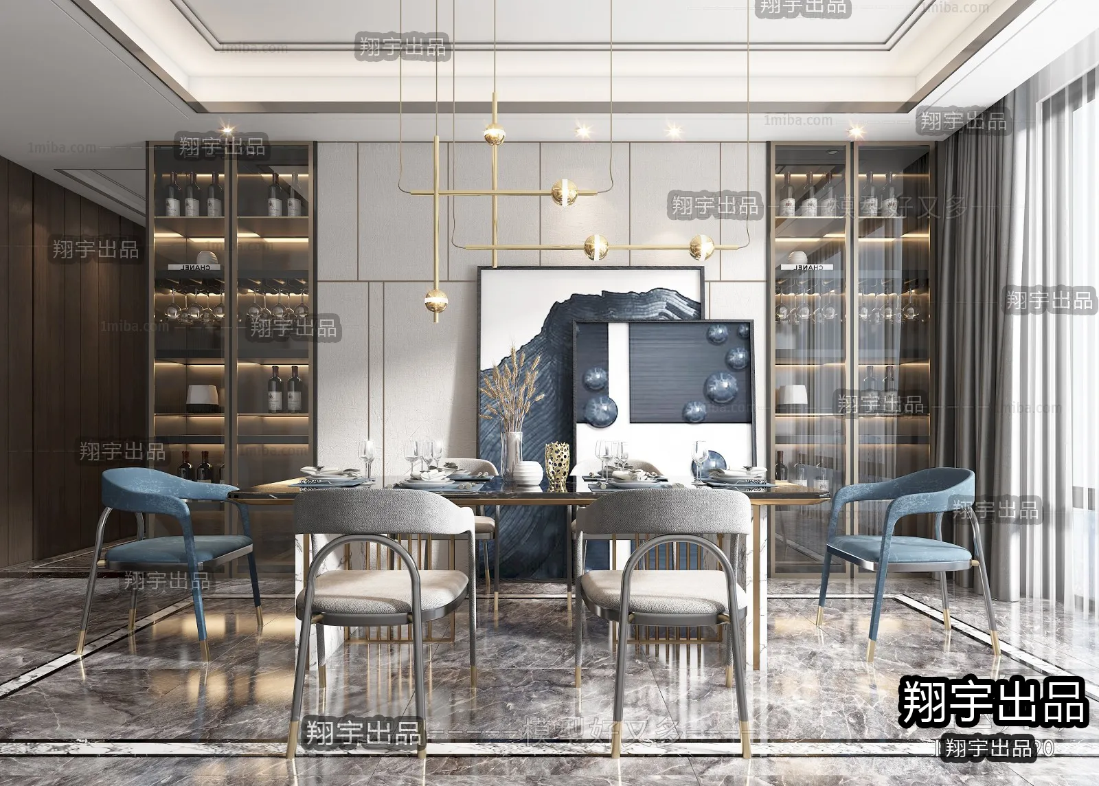 Dining Room – Modern Style Interior 3D Scenes – 039