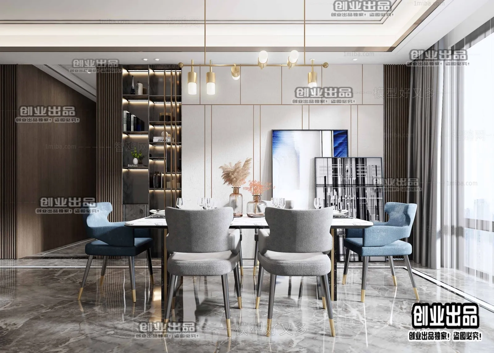 Dining Room – Modern Style Interior 3D Scenes – 047