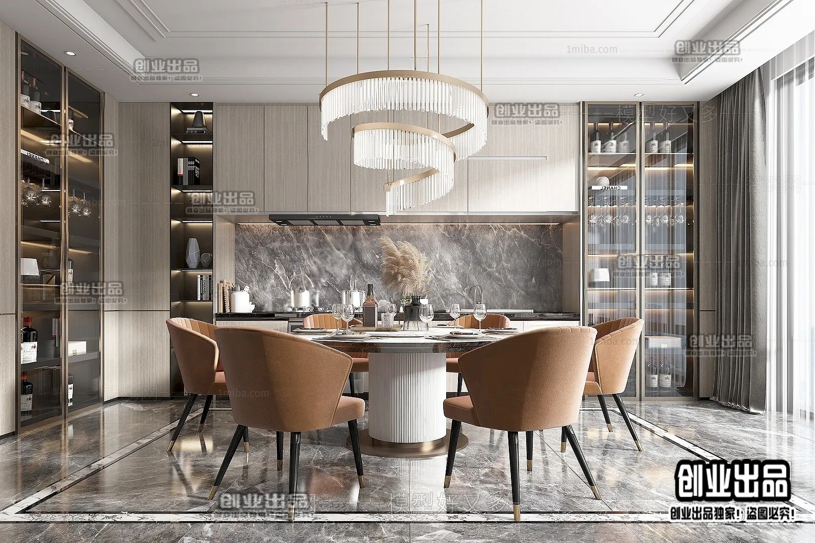 Dining Room – Modern Style Interior 3D Scenes – 061