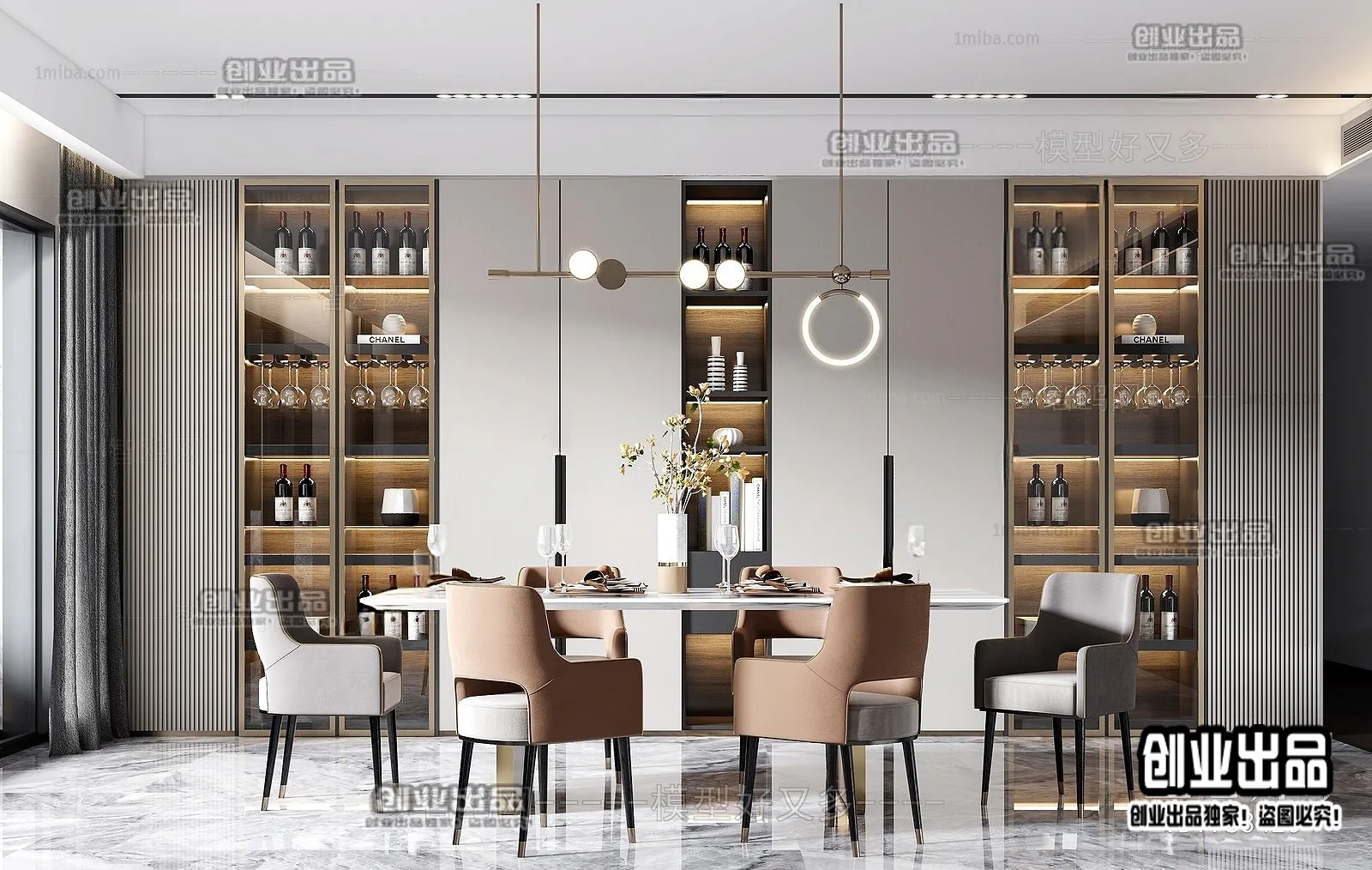 Dining Room – Modern Style Interior 3D Scenes – 062