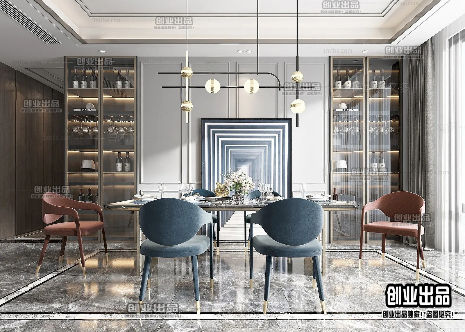 Dining Room – Modern Style Interior 3D Scenes – 070