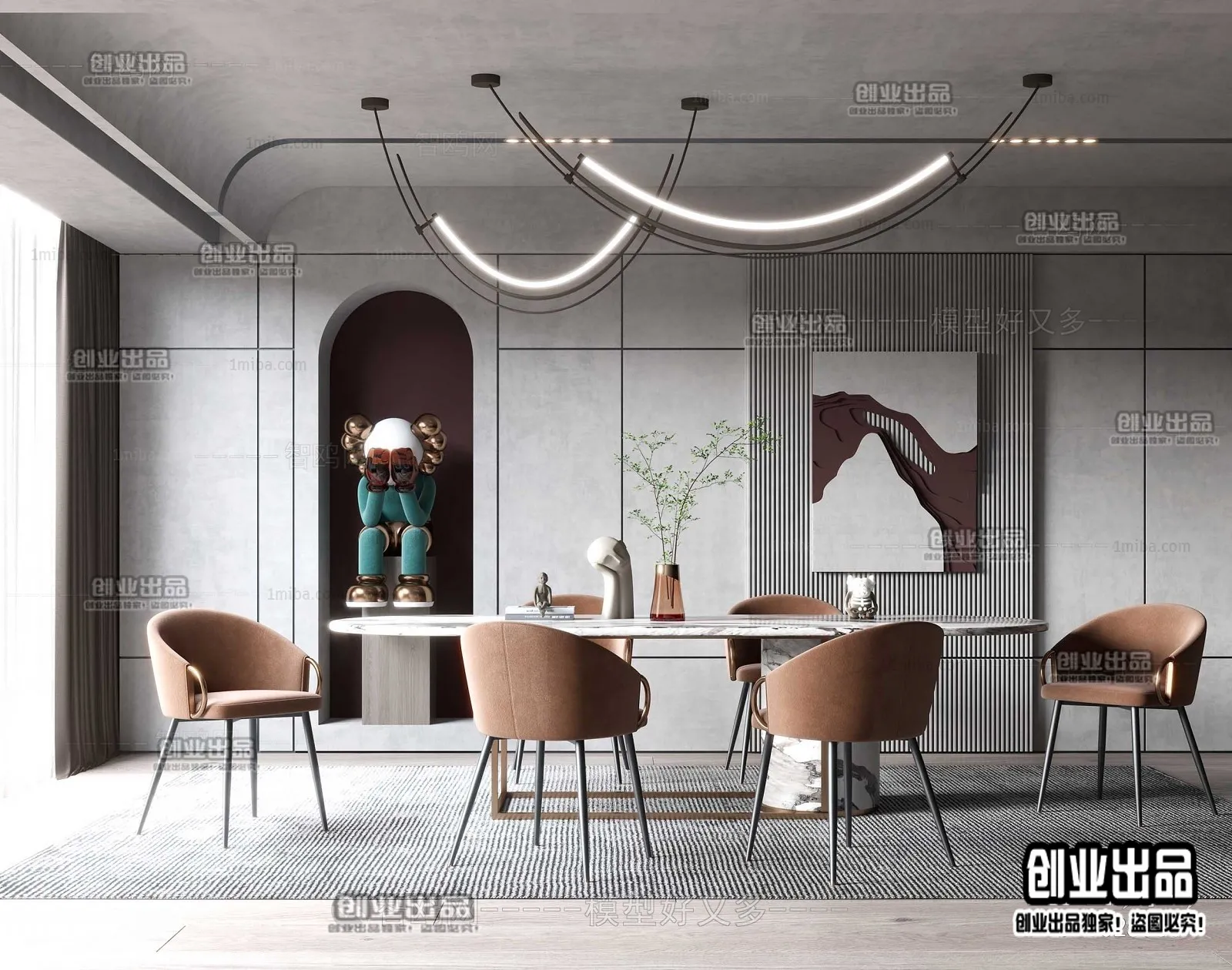 Dining Room – Modern Style Interior 3D Scenes – 074