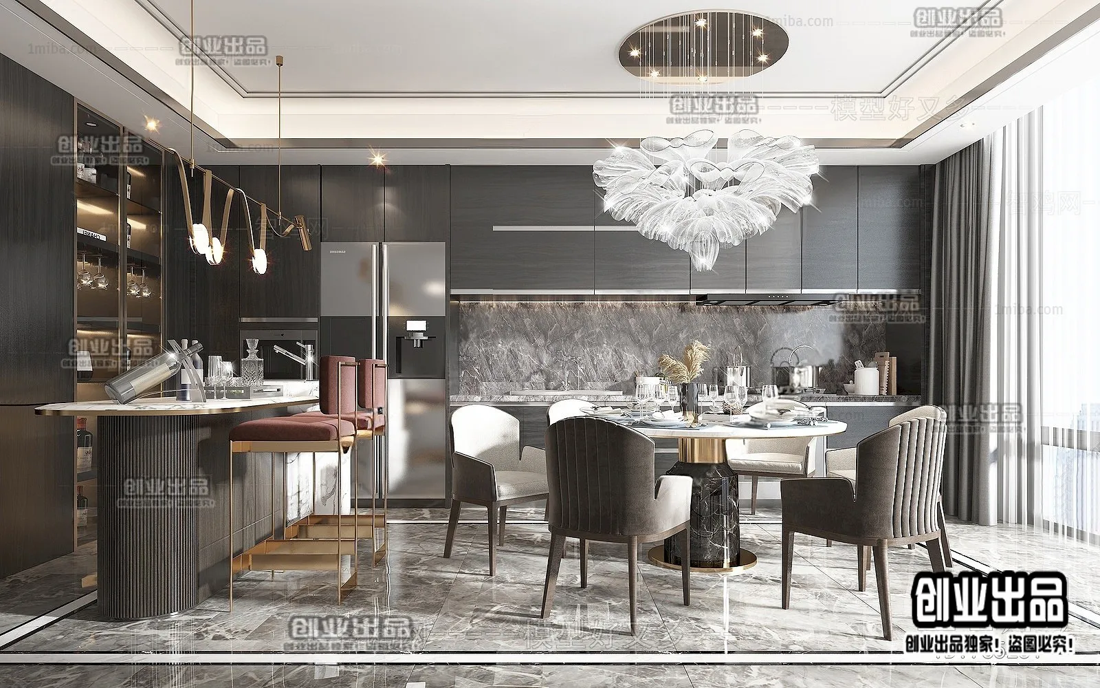 Dining Room – Modern Style Interior 3D Scenes – 089