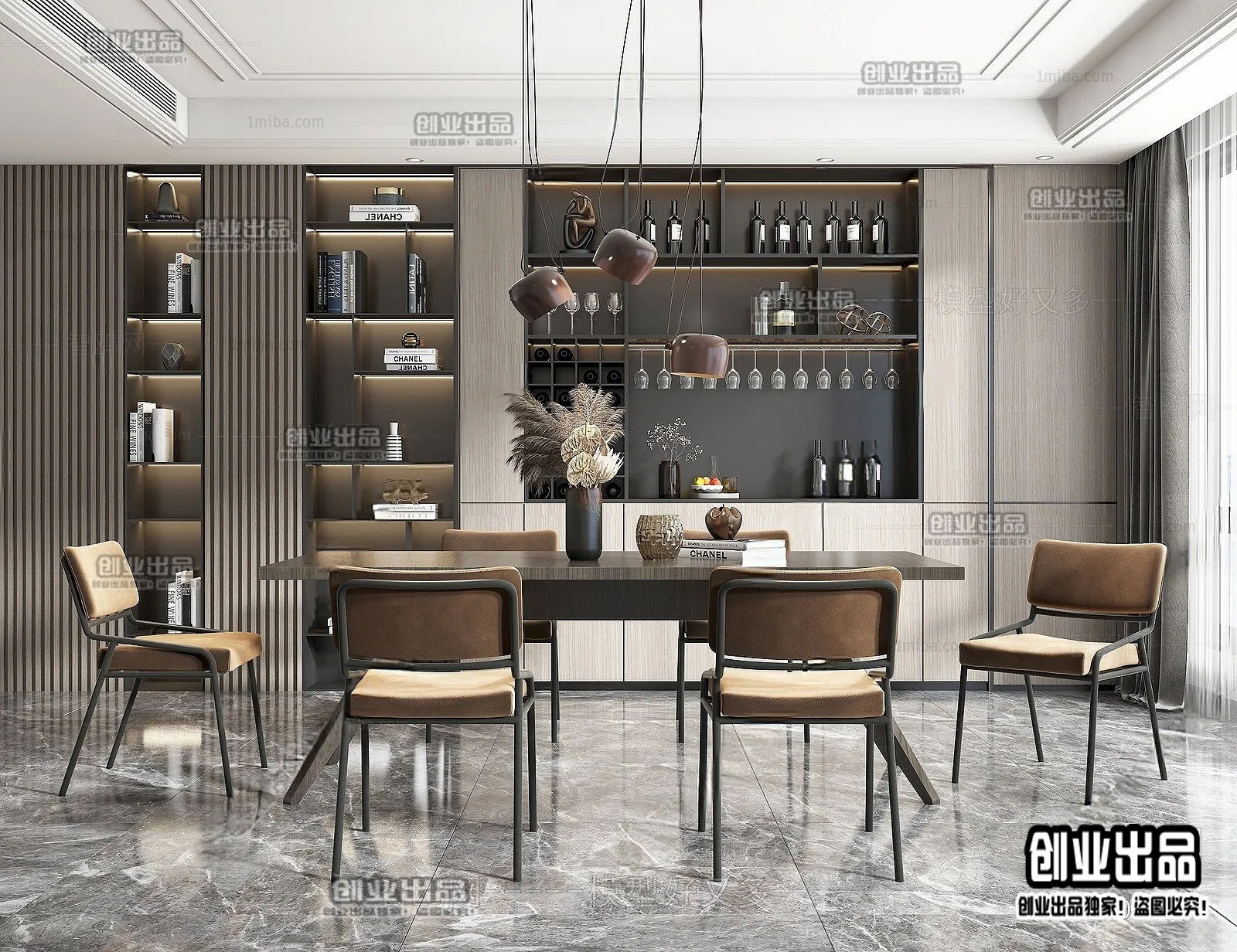 Dining Room – Modern Style Interior 3D Scenes – 091