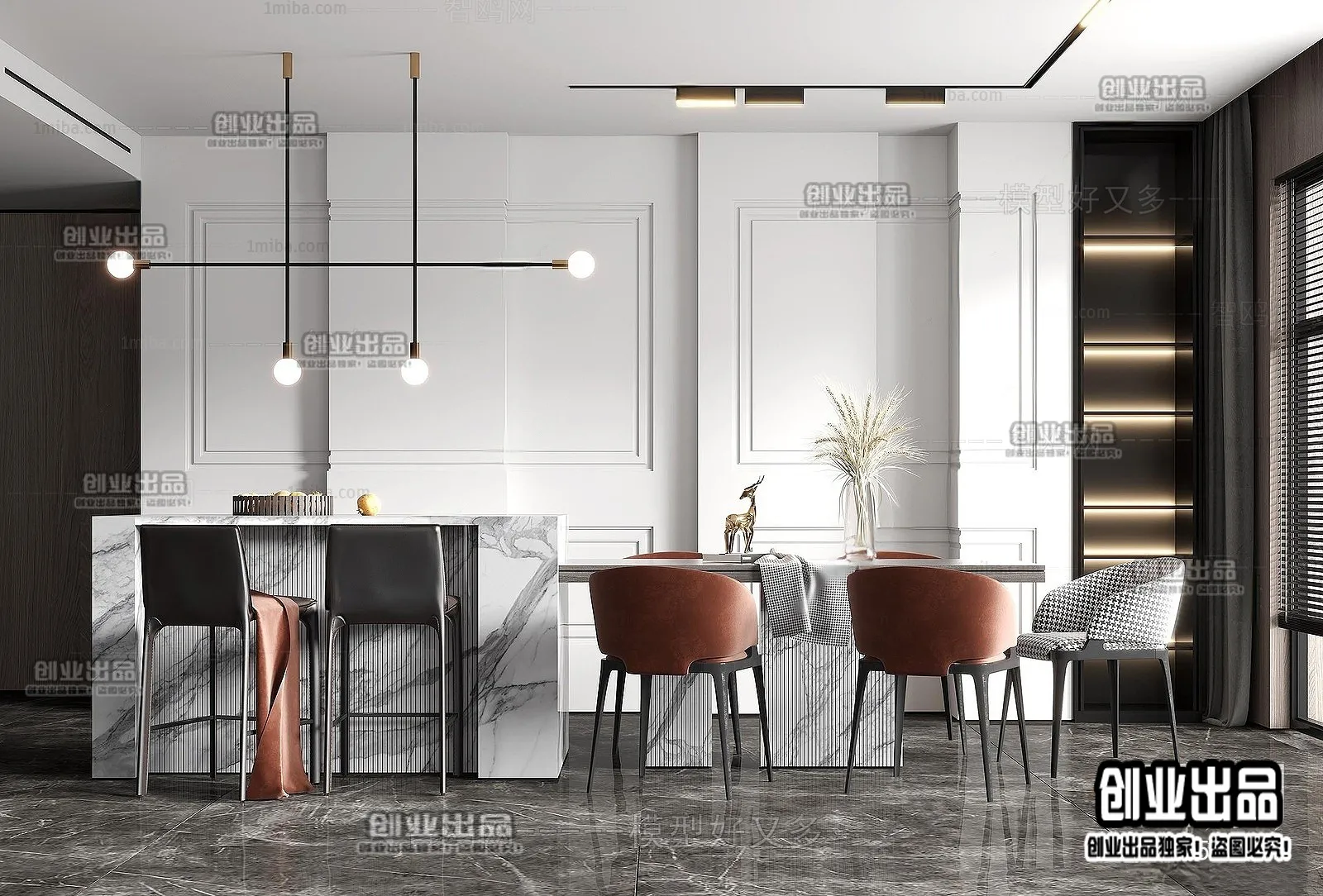 Dining Room – Modern Style Interior 3D Scenes – 094