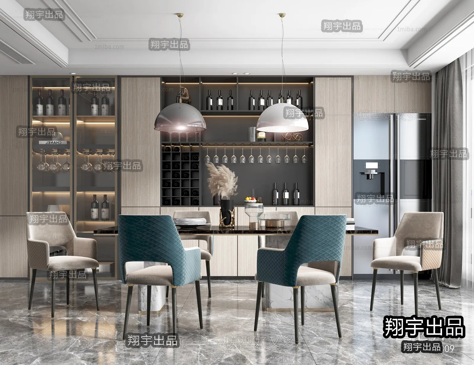 Dining Room – Modern Style Interior 3D Scenes – 099