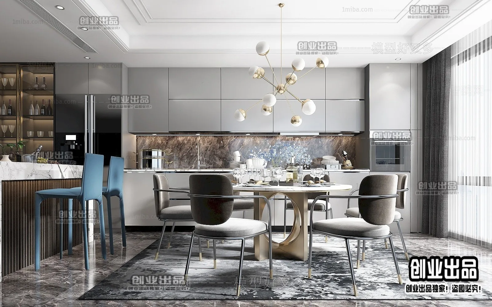 Dining Room – Modern Style Interior 3D Scenes – 108