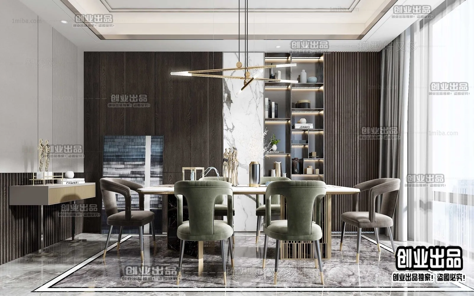 Dining Room – Modern Style Interior 3D Scenes – 109