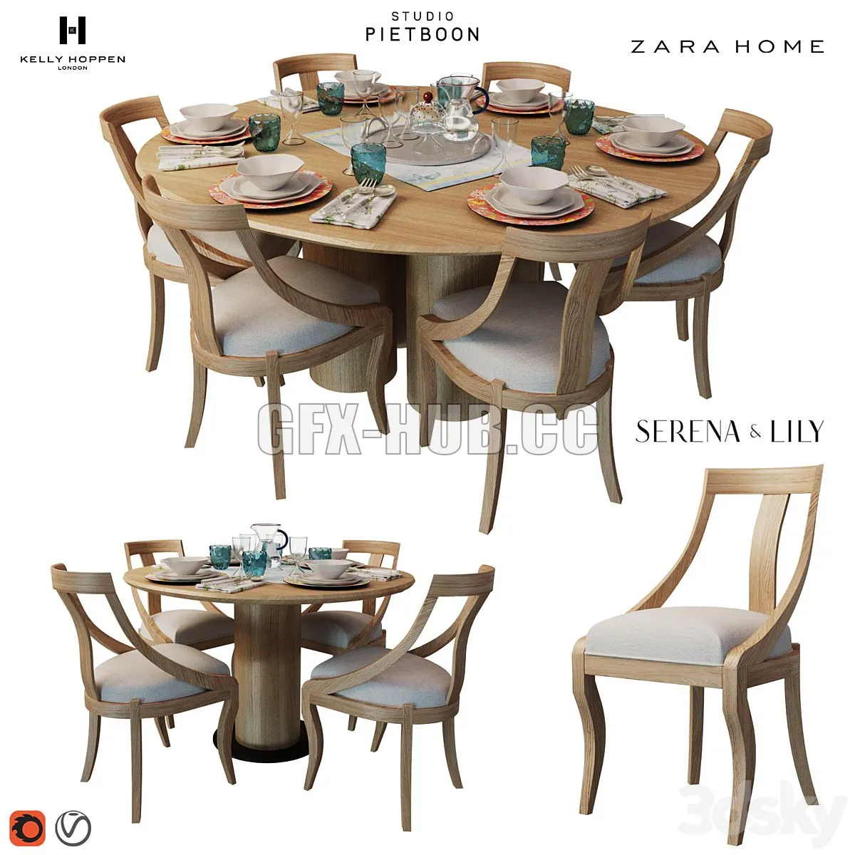 Dining set 1 with OLLE table 3dsMax Model