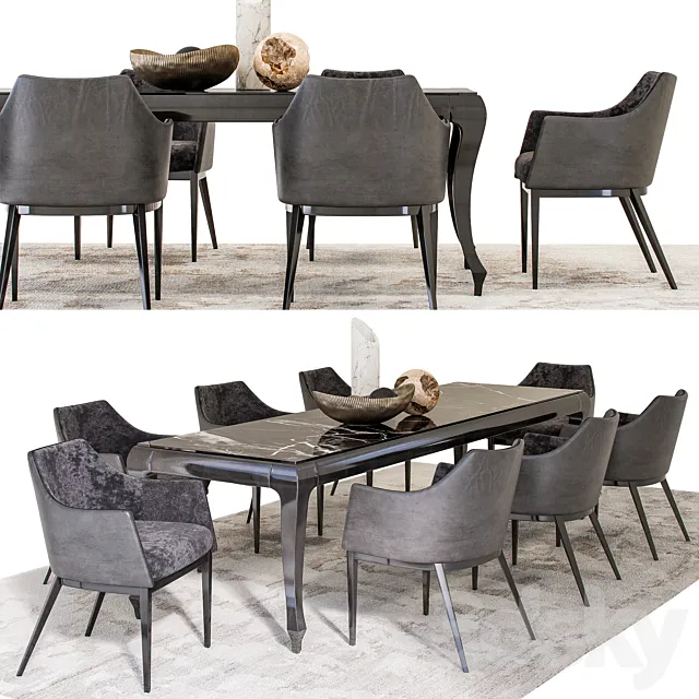 Dining Set – ALBERT-ONE Chair and NEW YORK Table with decoration 3ds Max