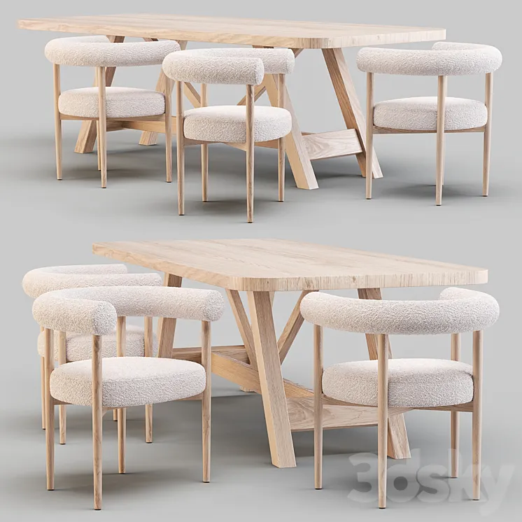 Dining Set: Crate and Barrel (Aya Table and Mazz Boucle Chair) 3DS Max
