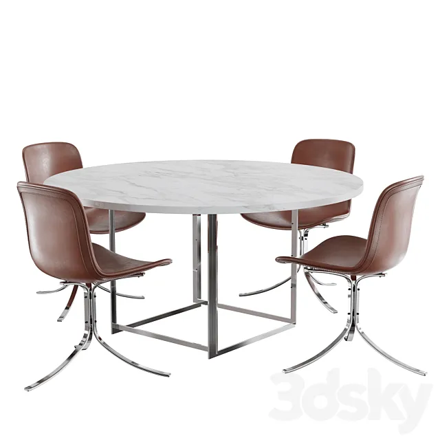 Dining set fritz hansen PK9 chair PK54 table 3DS Max Model