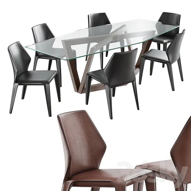 Dining set natuzzi frida chair C014 hex table E015 3DSMax File