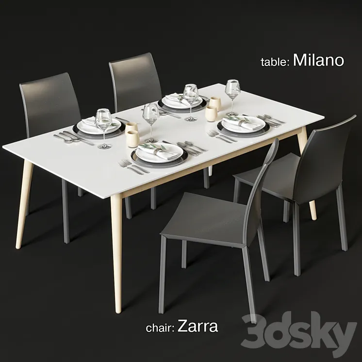 Dining table and chairs BoConcept Milano and Zarra 3DS Max