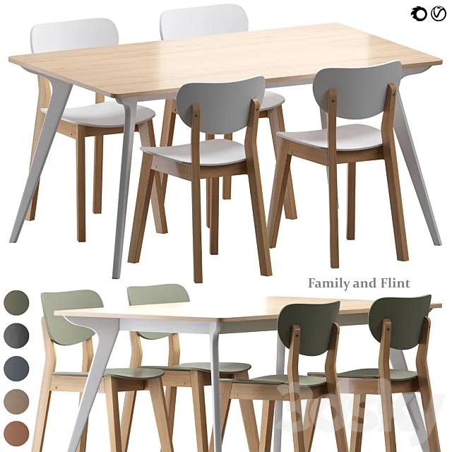 Dining table and chairs Family Flint 3ds Max