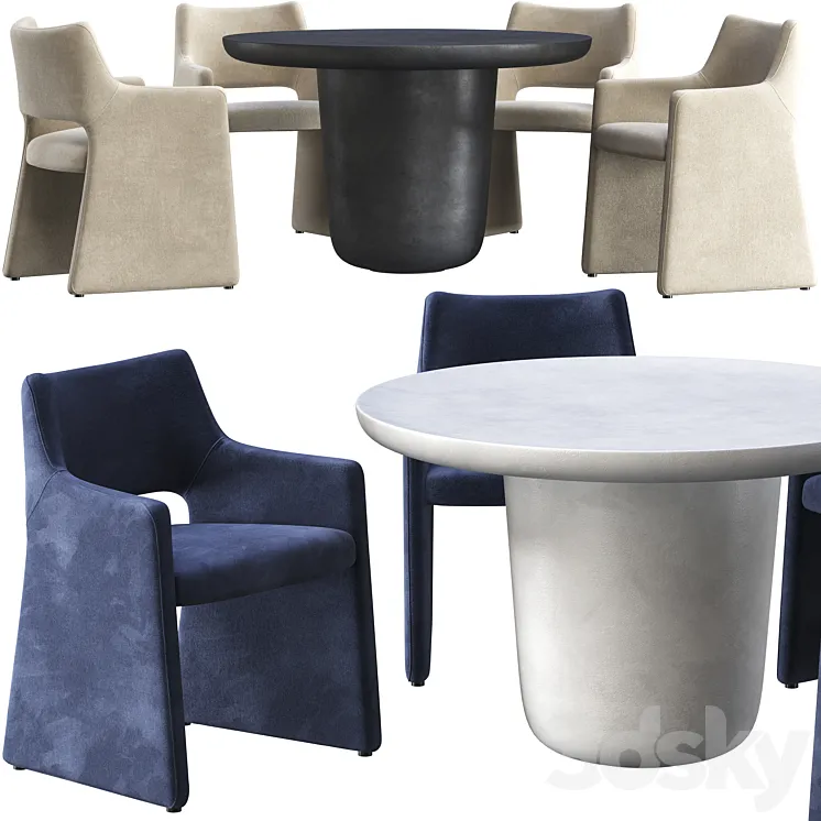 Dining table CB2 Lola and chair CB2 Foley Faux Mohair Navy 3DS Max Model