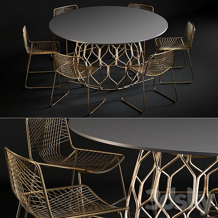 Dining Table Circuit & Chair Alpha Brass 3DS Max