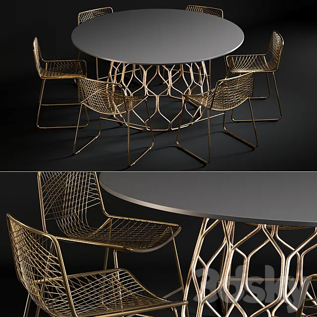 Dining Table Circuit & Chair Alpha Brass 3DSMax File