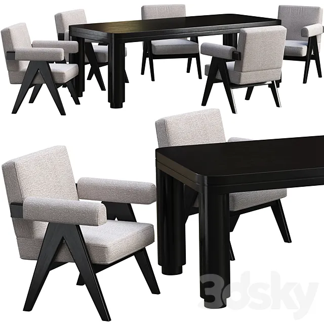 Dining table Eichholtz Atrlier + chair Eichholtz Greta 3DS Max Model