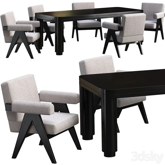 Dining table Eichholtz Atrlier + chair Eichholtz Greta 3dsMax Model