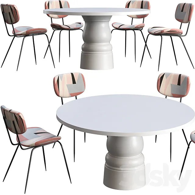 Dining table Moooi Container New Antiques + chair HKliving printed MSK3707 3DSMax File