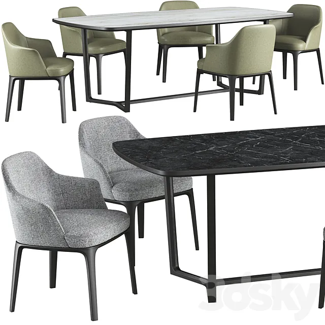 Dining table Poliform Concorde and chair Poliform Sophie 3DS Max Model