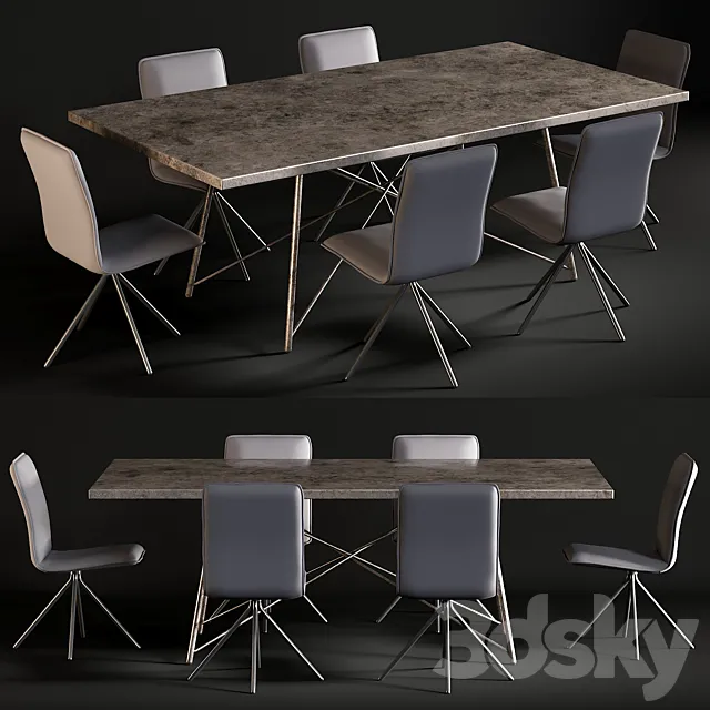 Dining Table Roman Iron Base And Chair Whirl 3ds Max