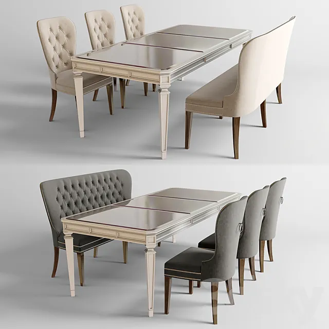 Dining table with chairs 2 3DS Max Model