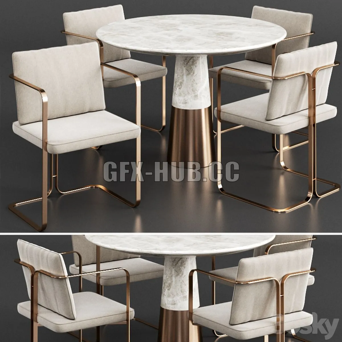 Dinning Set 6 (S2 MURENA chair and CB2 VEX table) 3dsMax Model