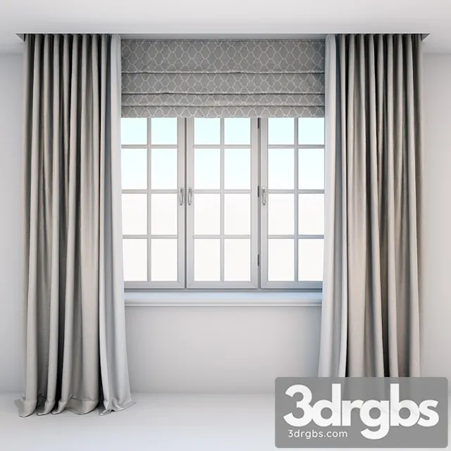 Direct curtains in the floor and roman curtains in a modern style with a window 3dsmax Download