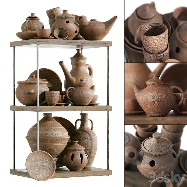 Dishes clay rack n11 Clay crockery rack 3dsMax Model