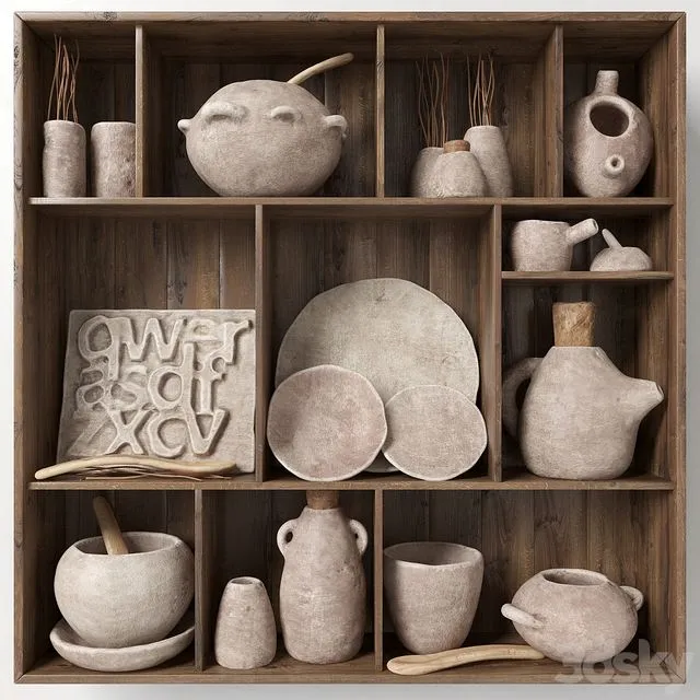 Dishes clay rack n3 Rack with clay dishes 3dsMax Model