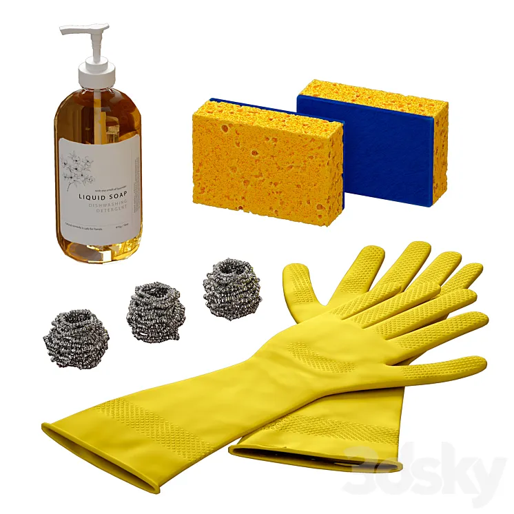 Dishwashing set Sponge Gloves 3DS Max Model