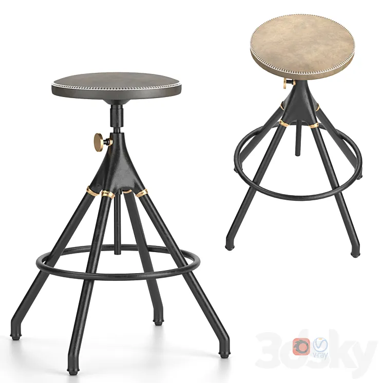 District Eight-Akron Counter Stool With Leather Seat 3DS Max