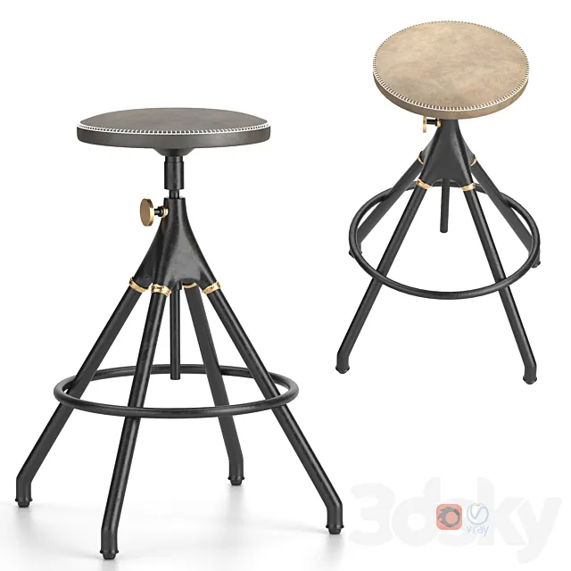 District Eight-Akron Counter Stool With Leather Seat 3DSMax File