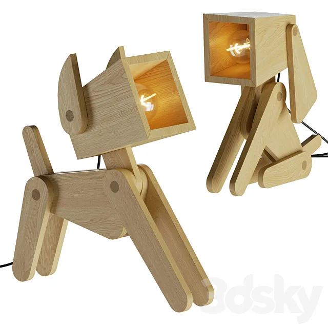 Dog Adjustable Wooden Table Lamp 3DS Max Model