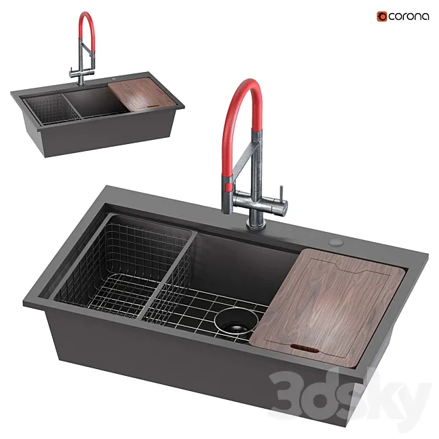 Doirteal 33 inch Drop in Black Farmhouse Sink 3DS Max Model