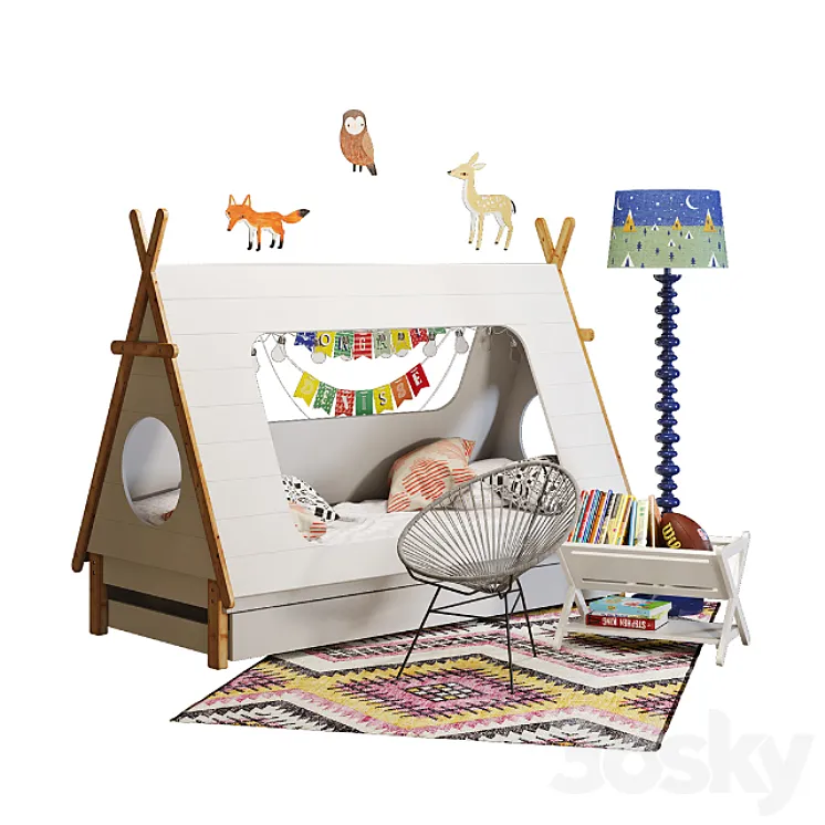 Domayne tee pee-bed with crate & barrel decor 3DS Max
