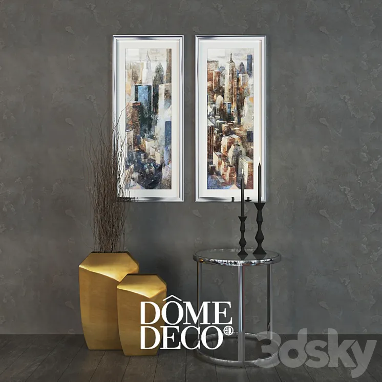 Dome Deco decor set a table with vases and paintings 3DS Max