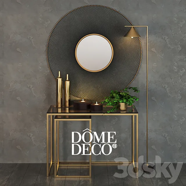 Dome Deco set decor vases and console with a mirror and a floor lamp 3ds Max