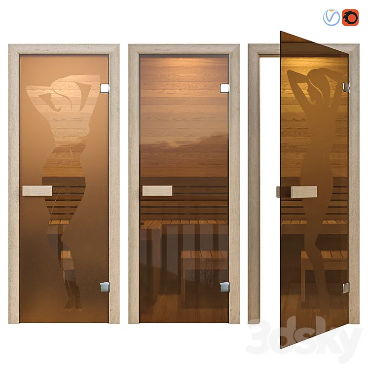 Door glass for a sauna of Sauna wood 3DS Max