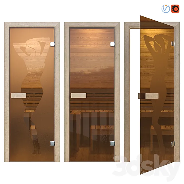 Door glass for a sauna of Sauna wood 3DSMax File