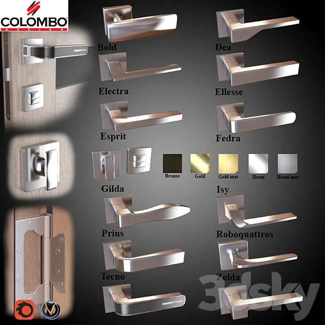 Door knobs 12 pcs. (5 colors). Colombo (part 2) 3DSMax File