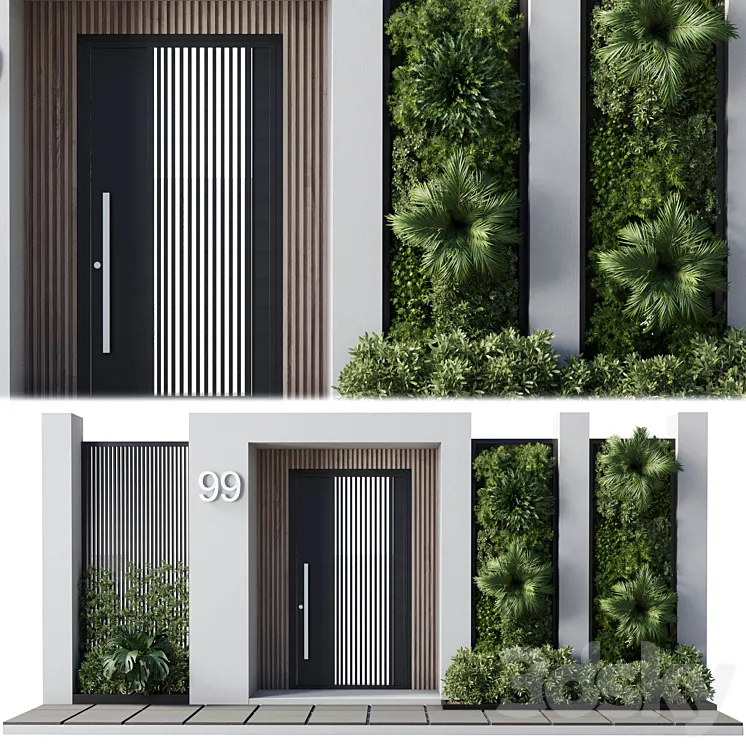 Door outdoor entrance and fence and graden 04 3DS Max