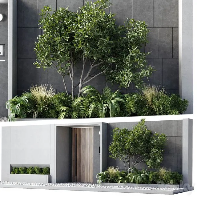 Door outdoor entrance and fence and graden 05 3dsMax Model