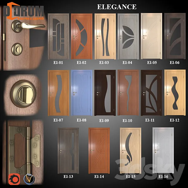 Doors (16 pcs. 20 colors) series Elegance 3DS Max Model